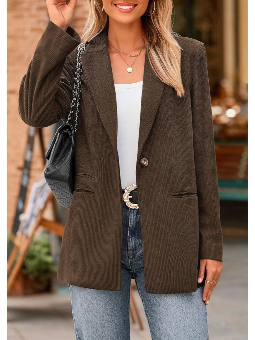 Women's Winter Corduroy Blazers Jackets - Picture 3 of 8